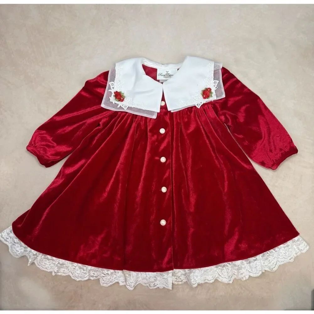 Vintage Girls 2T 3T Velvet Christmas Dress 1990s Rare Editions READ